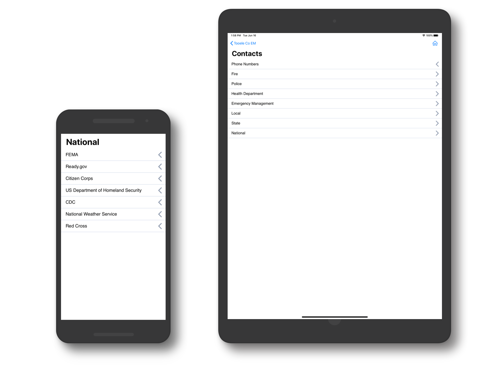 Custom emergency contacts in the app