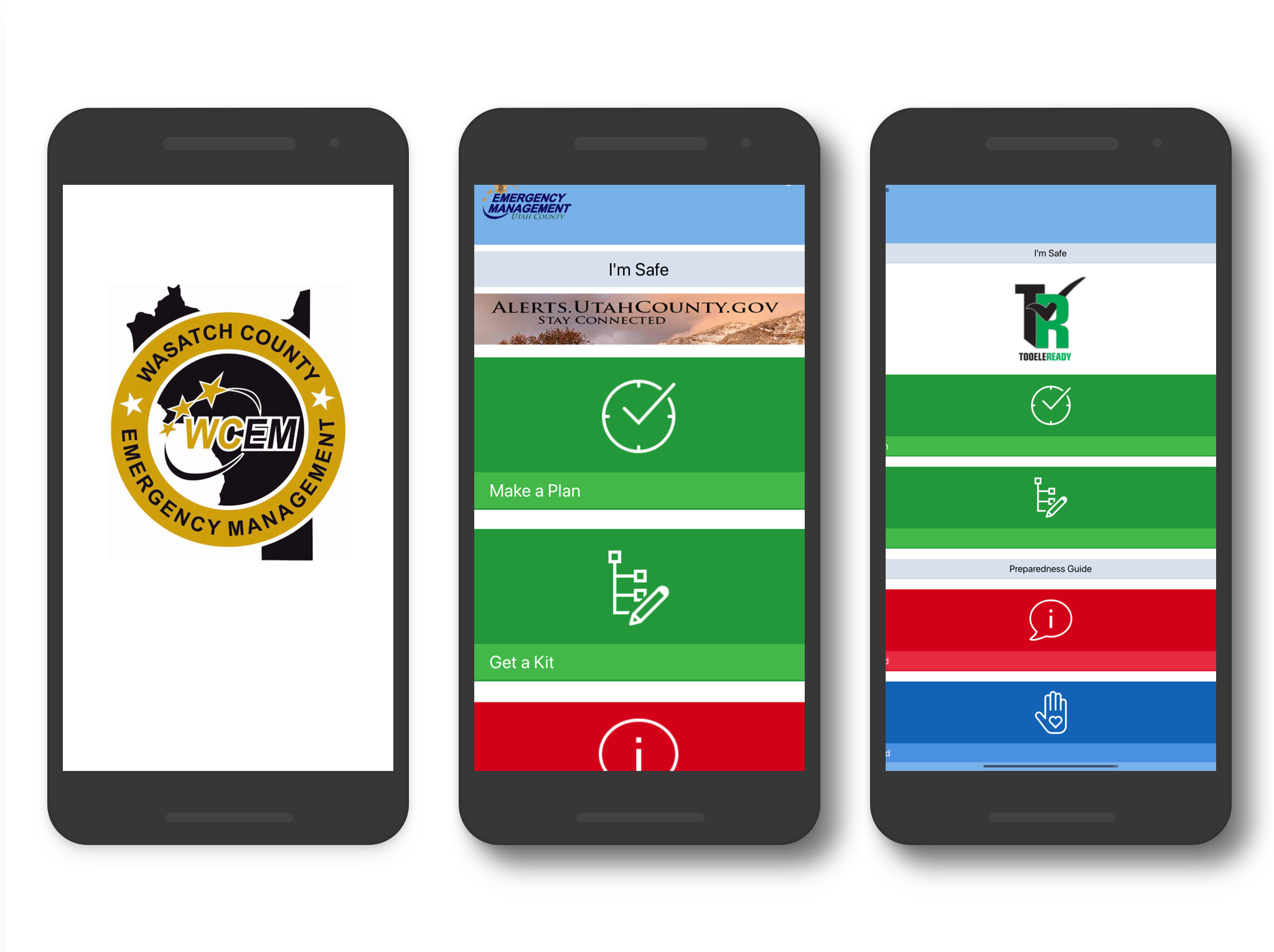 Custom-branded emergency apps for Wasatch County, Utah County, and Tooele County (Tooele Ready)